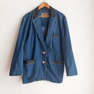 Vintage Calvin Klein Denim Leather Detail Blazer XL